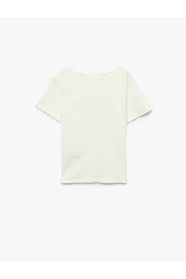 Детская футболка для девочек с принтом Cotton Short Sleeve Crew Neck Butterfly Print T-Shirt Koton, Ecru — фото 4