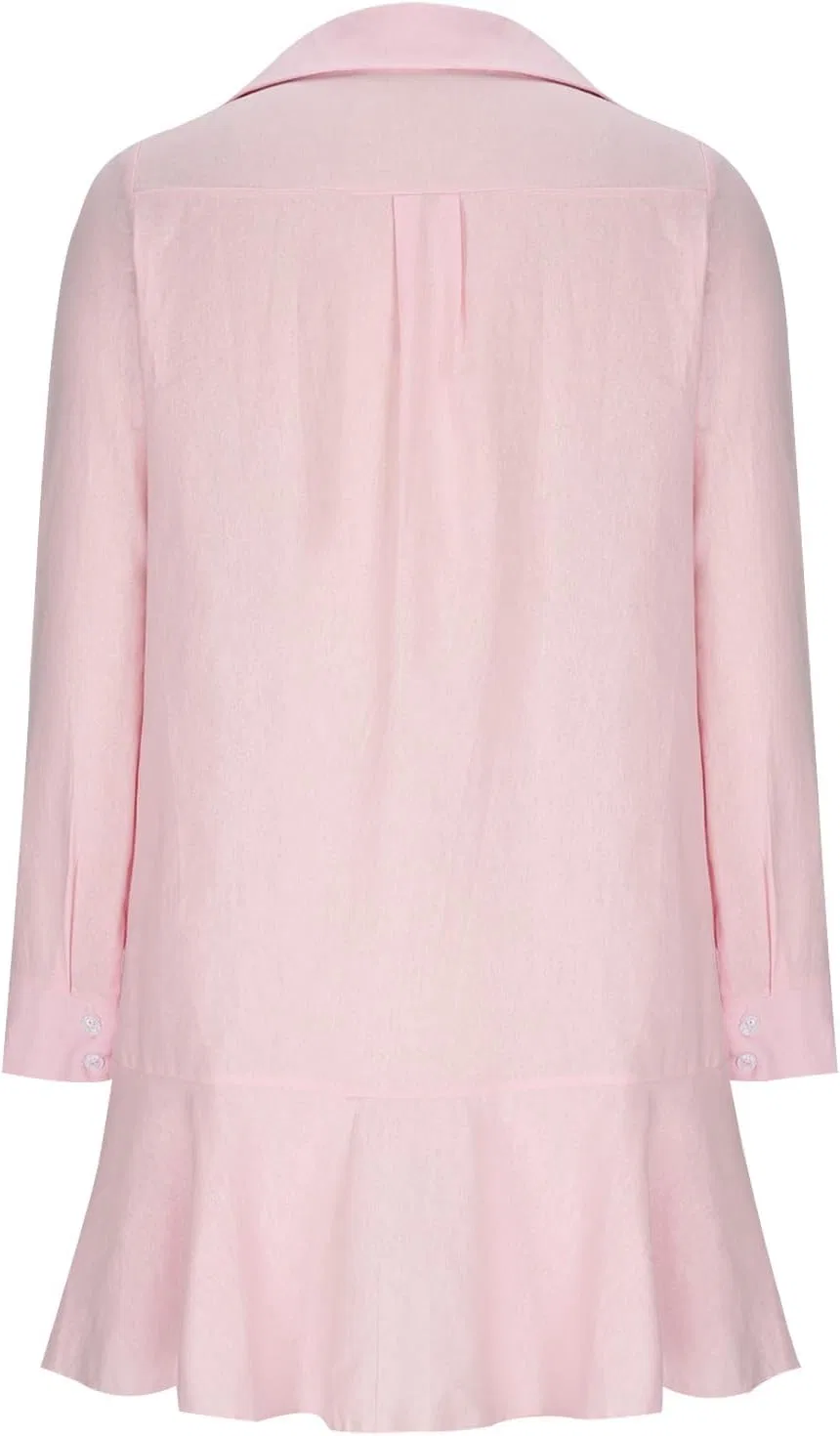 Женское платье-туника с пуговицами и рюшами Loose Tunic Flowy Ruffle Tiered Mini Dress, Pink — фото 3