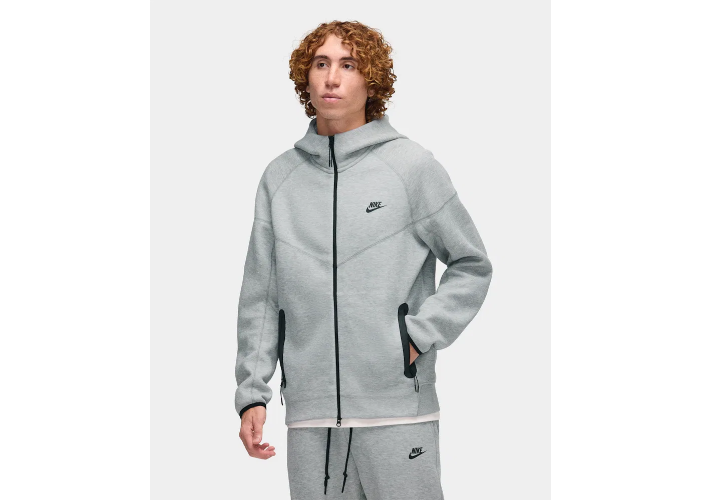 Мужская худи с застежкой-молнией Nike Sportswear Tech Fleece Windrunner, Dark Grey Heather/Black — фото 3
