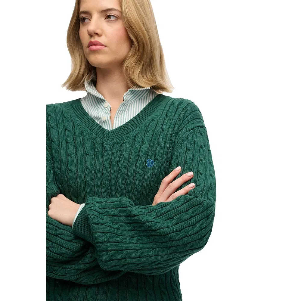 Свитер Oversized Cable V-neck Superdry, зеленый — фото 3