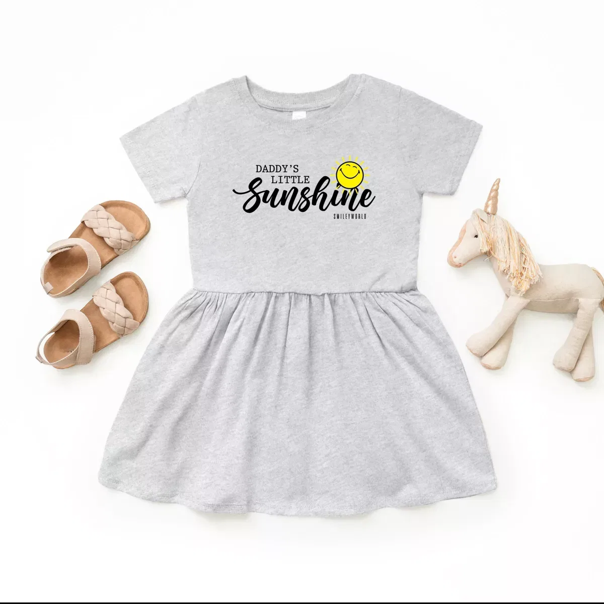 Детское платье для девочек хлопковое SmileyWorld Daddy's Little Sunshine The Juniper Shop, Heather Grey — фото 3