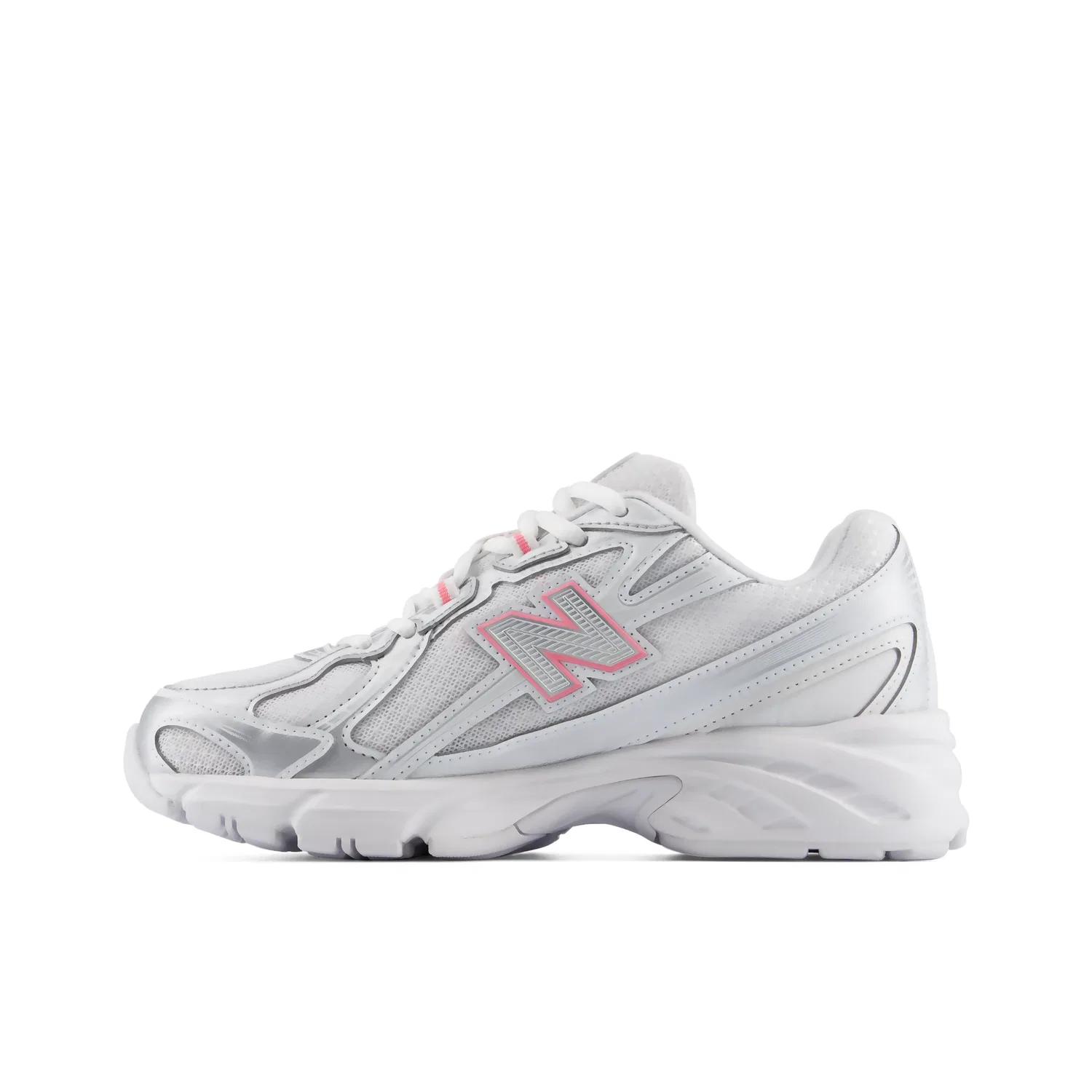 Детские кроссовки на шнуровке с амортизацией 740 Lace New Balance, Silver Metallic With Signal Pink — фото 3