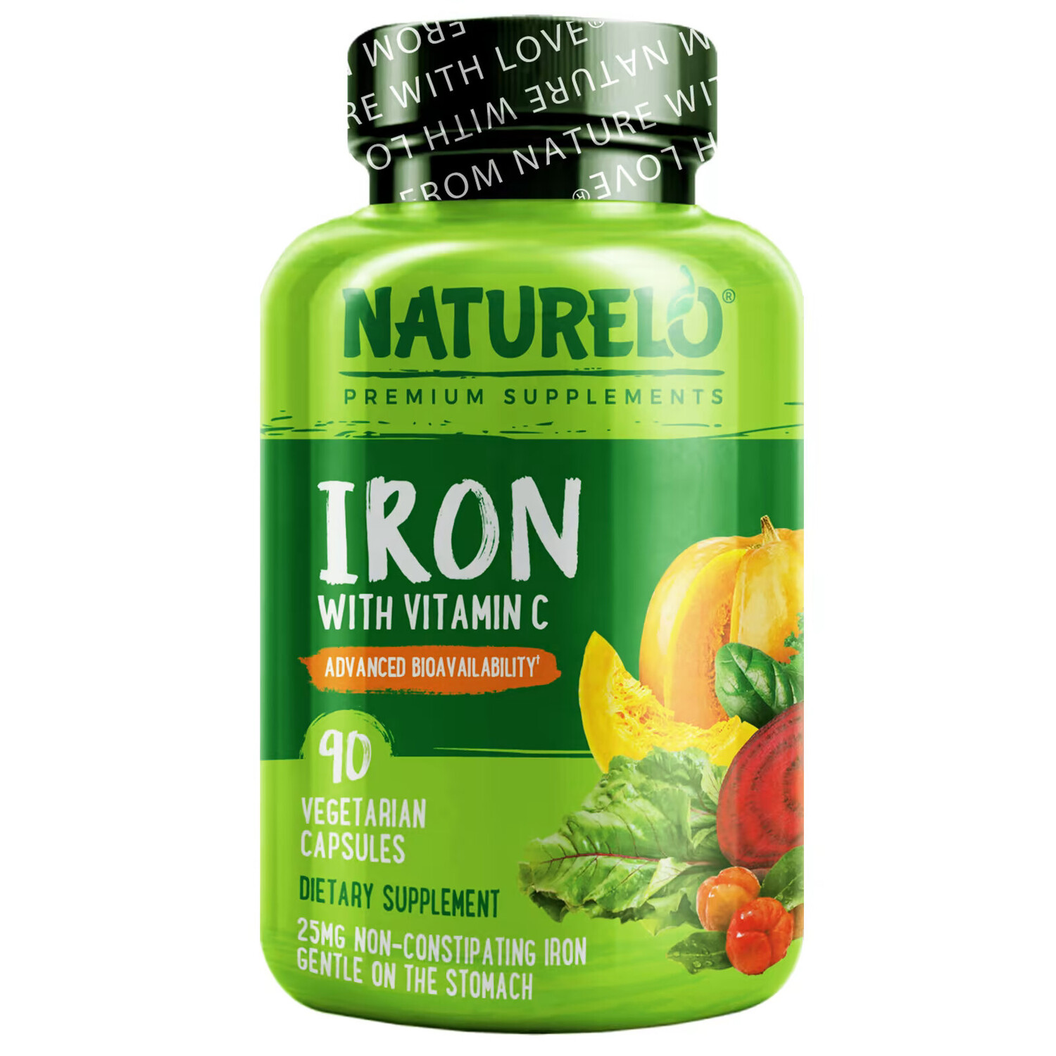 

NATURELO, железо с витамином C, 90 вегетарианских капсул