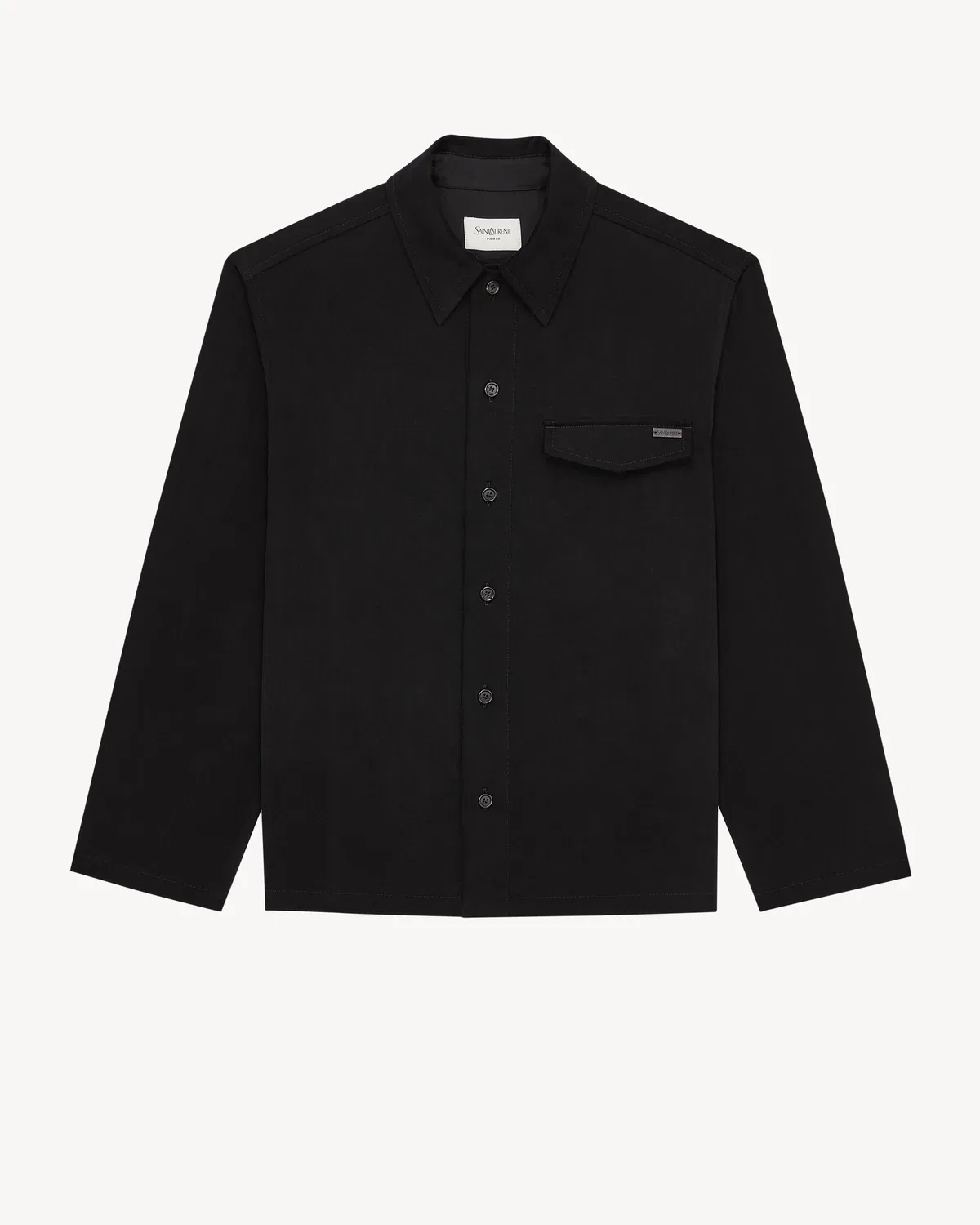 Рубашка-накидка из хлопка SAINT LAURENT, черный — фото 3