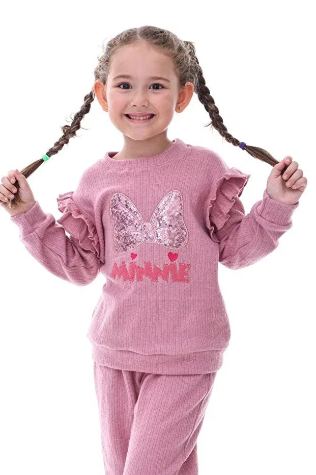 Детский комплект спортивного костюма для девочек с пайетками Sequin Embroidered Girls' Tracksuit Set Minikiss, Dried Rose — фото 3