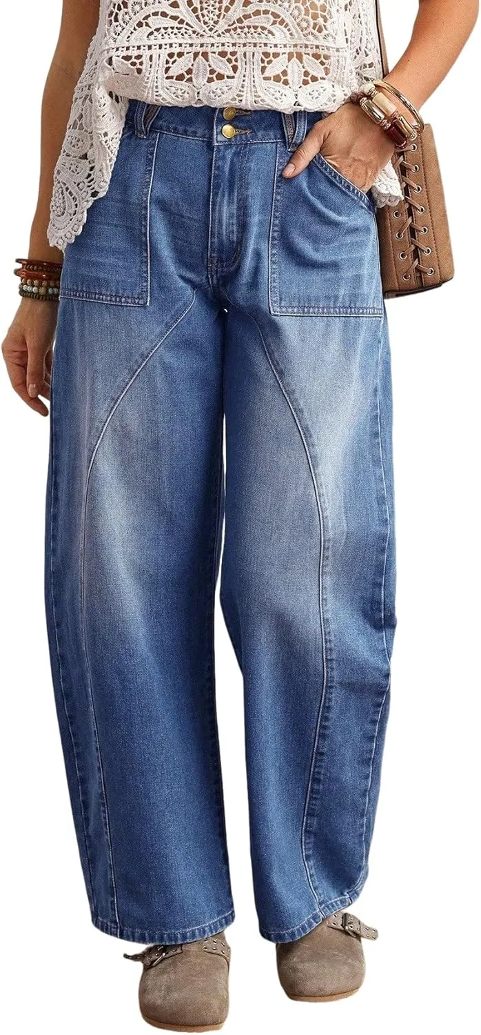 

EARKOHA женские джинсы карманные расклешенные casual свободного кроя