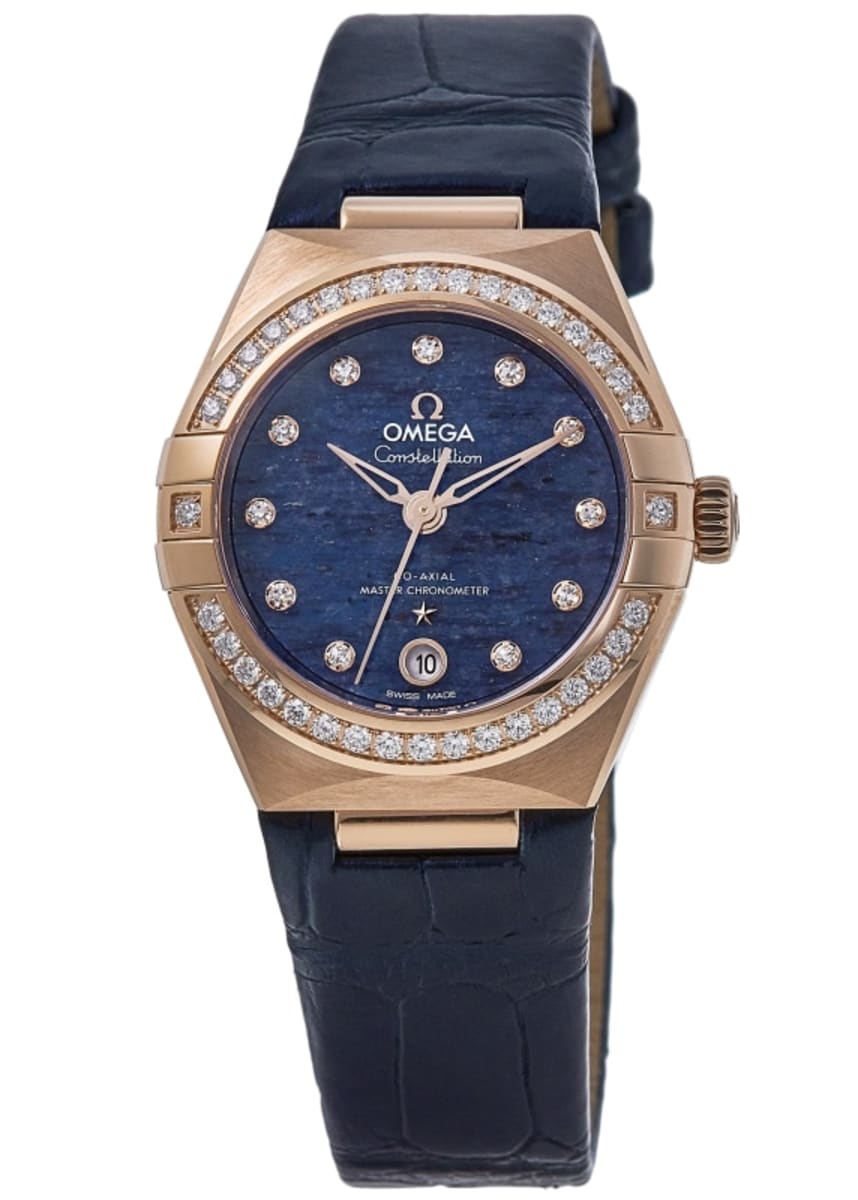 

Omega Constellation Chronometer 29 мм синий циферблат бриллианты розовое золото кожаный ремешок женские часы 131.58.29.20.99.006
