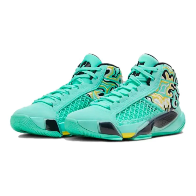 Jordan Детские баскетбольные кроссовки Air 38 Slip Resistant Anti Kick Cushioning High top Green Turquoise Yellow — фото 3