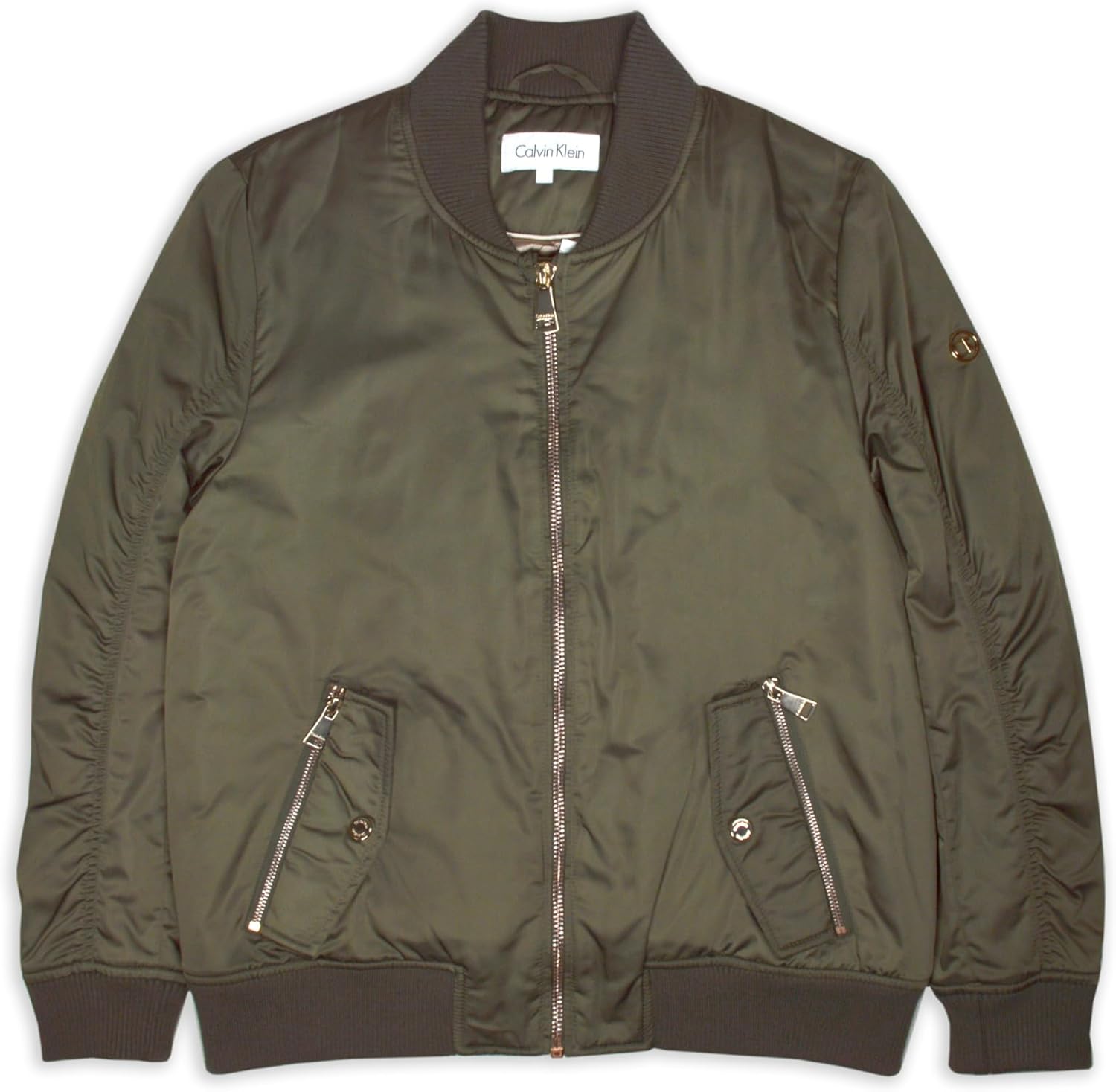 

Женская черная атласная куртка-бомбер Calvin Klein с рюшами,, Olive