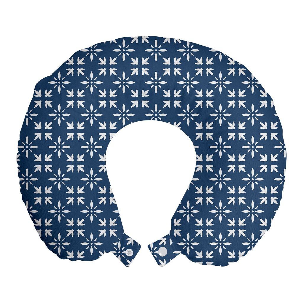 

ABAKUHAUS Подушка для путешествий Indigo, поддержка шеи, современные лепестки, пенопластовые дорожные принадлежности для самолета и автомобиля, 30x30 см, темно-синий и белый