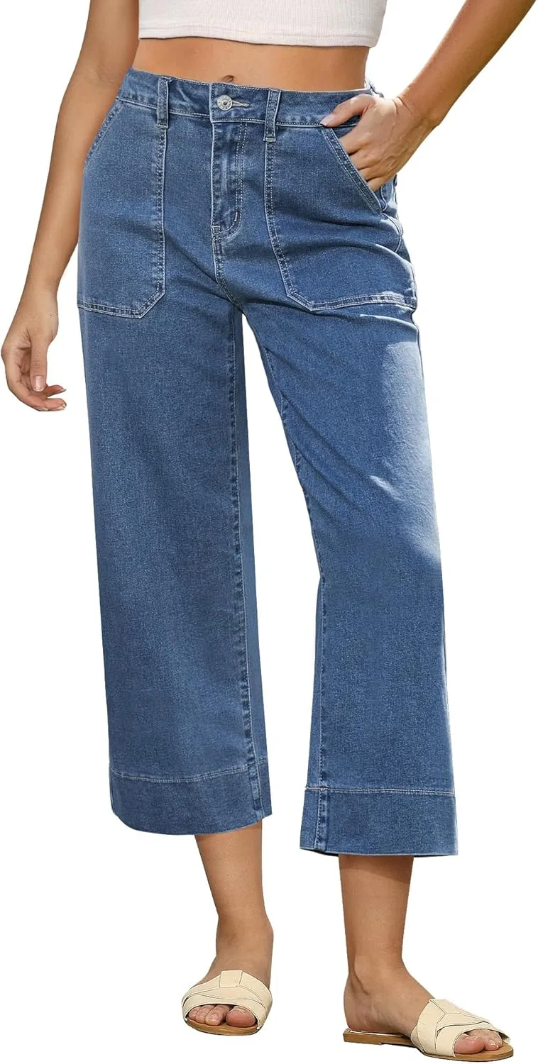 

GRAPENT Capri джинсы для женщин High Waisted Wide Leg