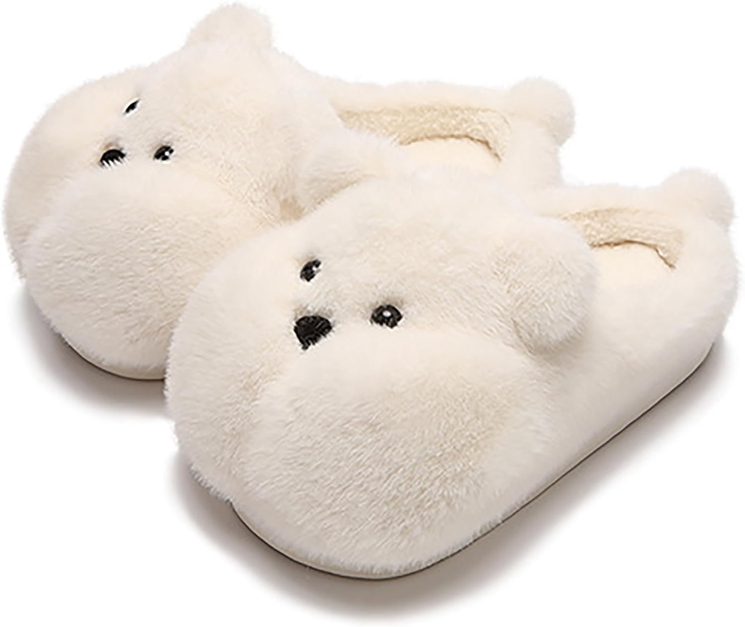 

Тапочки в виде медведей для женщин и мужчин, теплые, на флисовой подкладке, милые зимние тапочки, пушистые домашние тапочки для дома и улицы Yafirgeer, белый