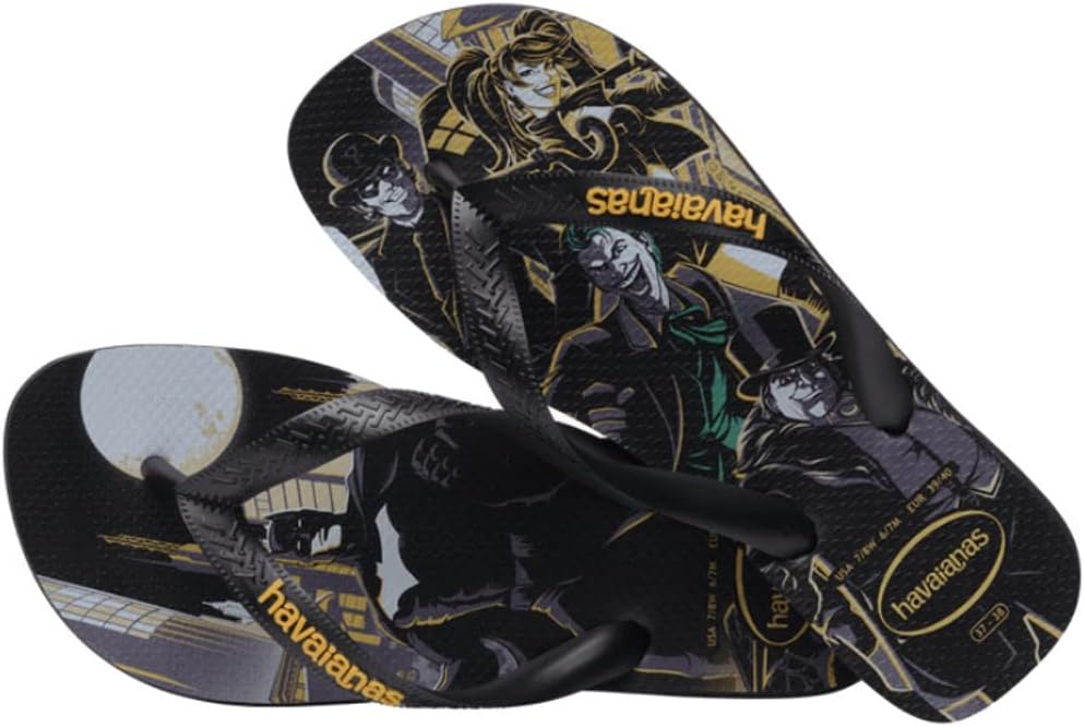 Havaianas - Топ Герои DC Удобные, прочные и легкие шлепанцы с подошвой с героями и злодеями, унисекс, взрослые, черный/желтый — фото 4