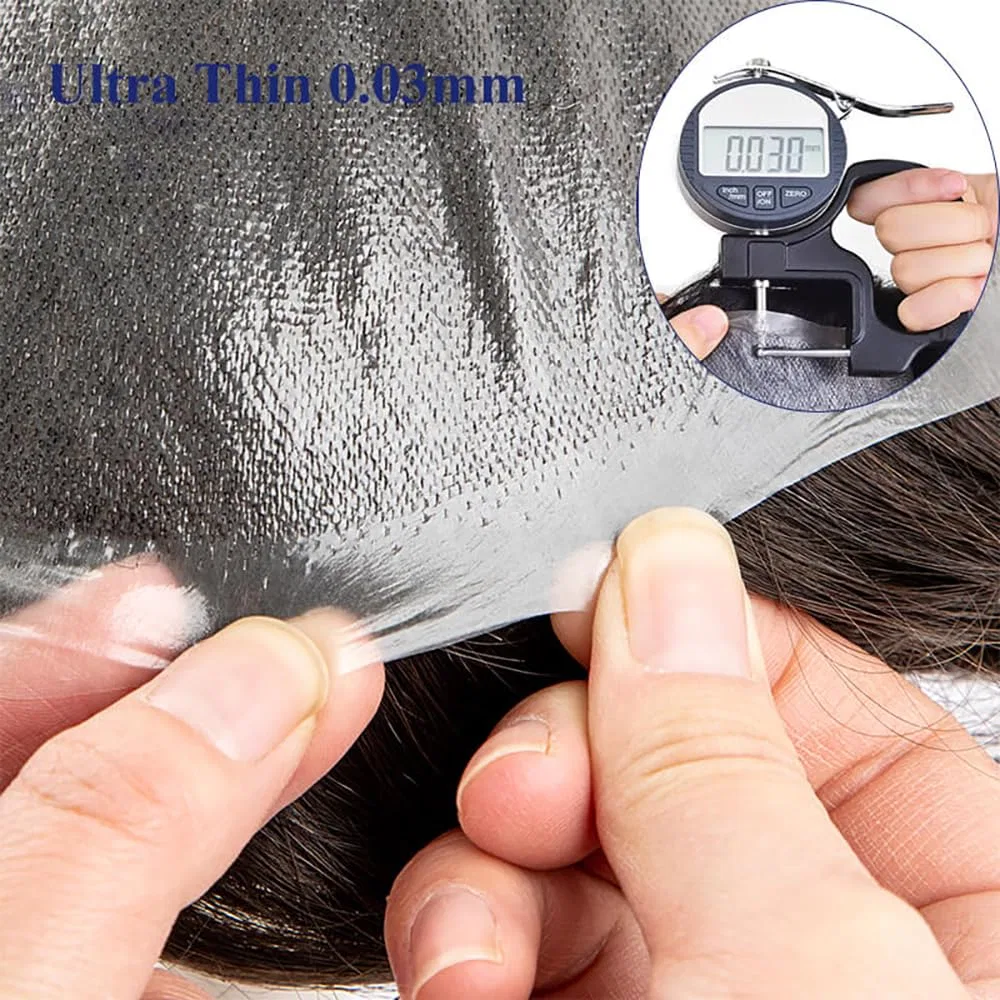 Мужской ультратонкий парик из натуральных волос 8x10 дюймов Ehairc, #1B10 (10% Grey Hair) — фото 3