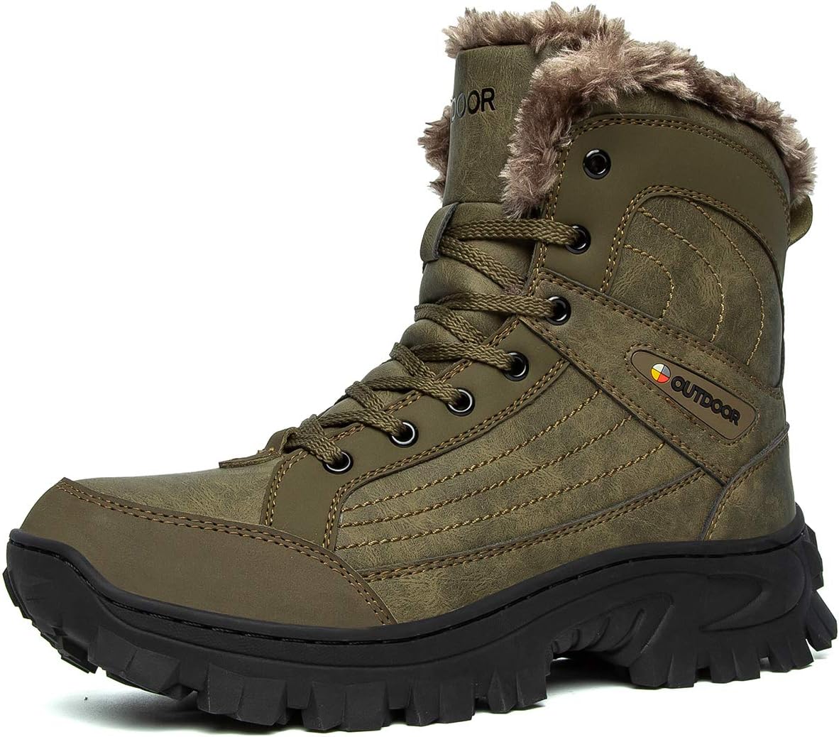 

Мужские зимние водонепроницаемые зимние ботинки для походов для походов для походов с рюкзаком, теплые меховые подкладки Betoosen, Olive