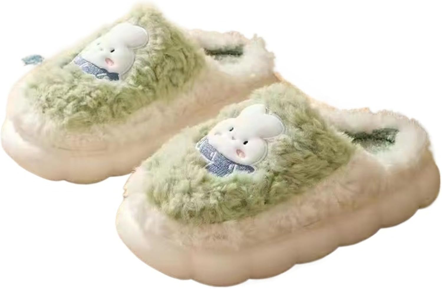 

Домашние тапочки в виде зайчика для женщин и мужчин, милые забавные кавайные, мягкие, пушистые, теплые, для дома и улицы, с нескользящей подошвой Elirar, зеленый