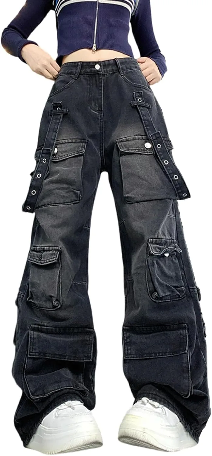 

Готические рабочие штаны women's hip-hop street с несколькими карманами FEUSEUZ