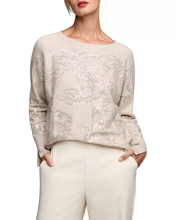 

Свитер с вырезом-лодочкой, украшенный пайетками Nic+Zoe, белый