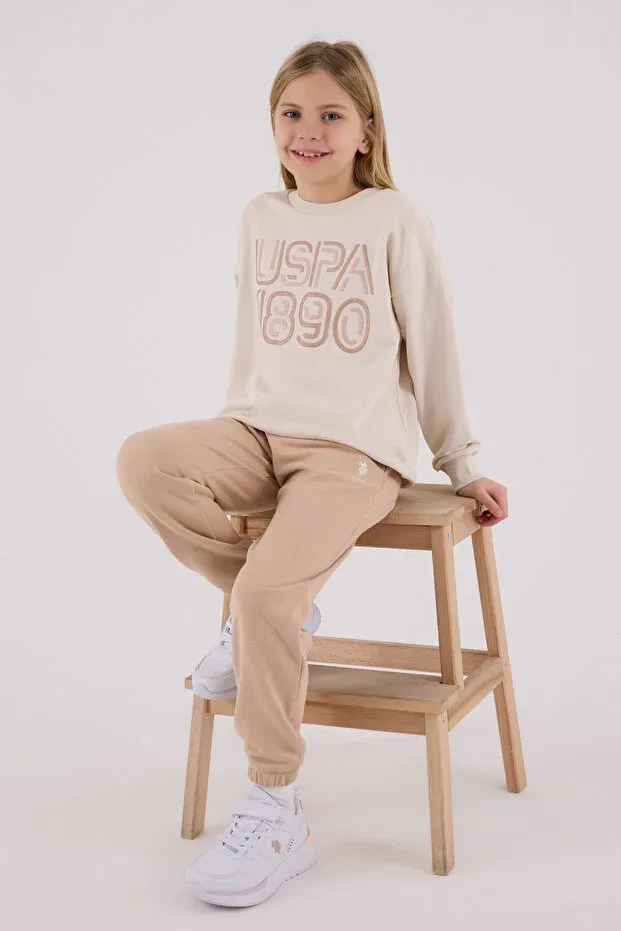 Детский комплект для девочек с вышивкой Licensed U.S. Polo Assn., Beige — фото 2