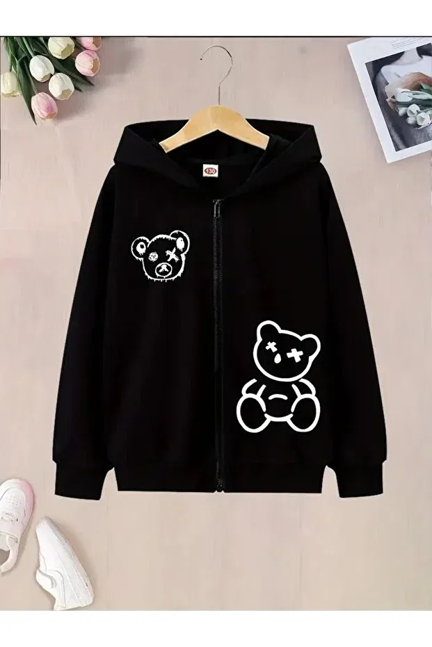 Детский кардиган с принтом Teddy Bear With Zipper Morning Kids, Black