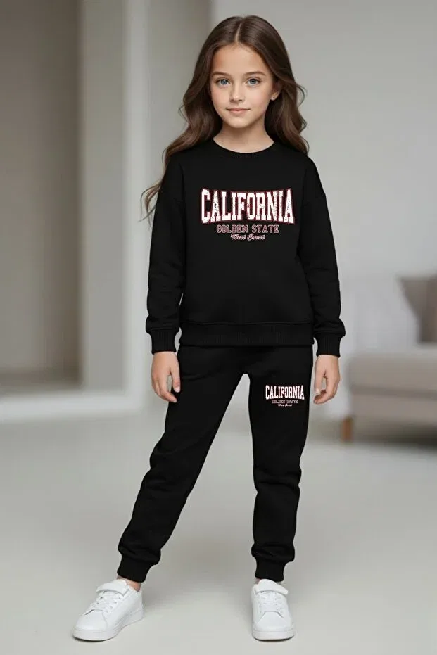 Детский комплект для девочек с принтом California Crew Neck Armicem, Black & Grey