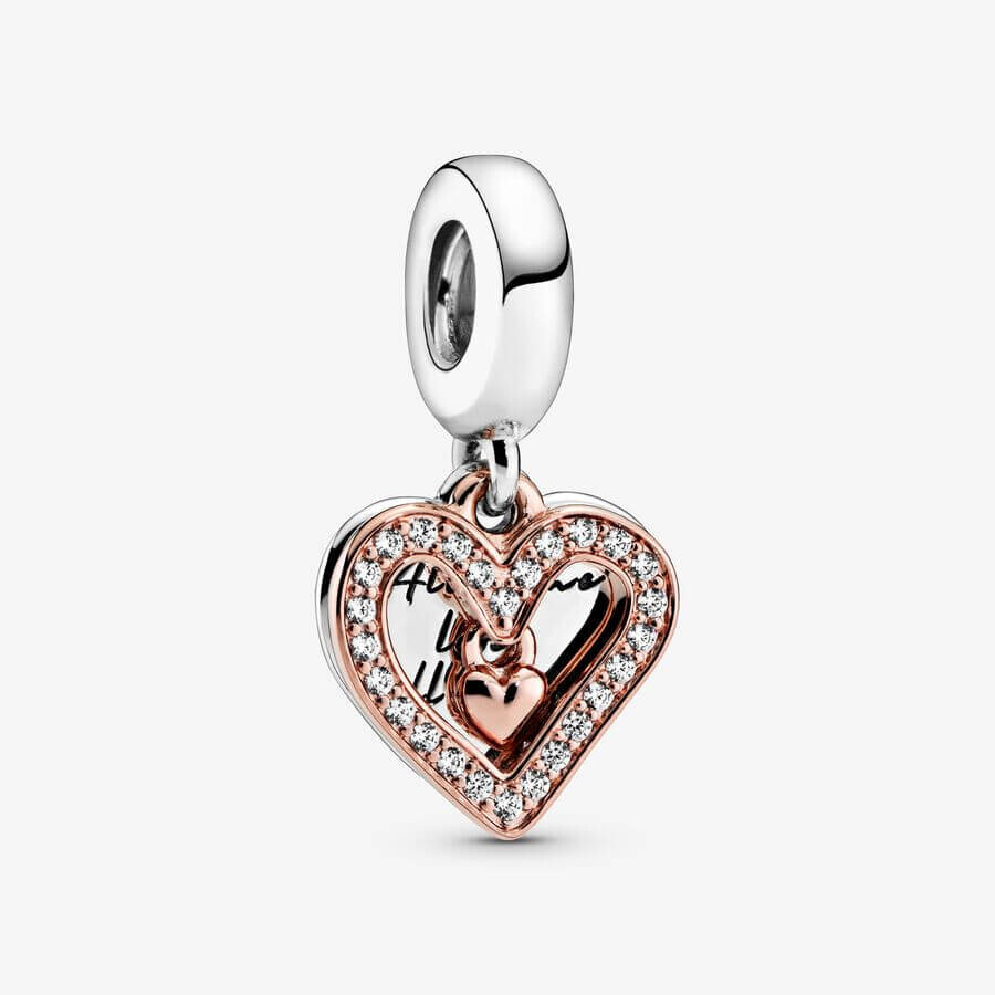 

Шарм-подвеска Pandora Moments Sparkling Freehand Heart, серебро/розовое золото/прозрачный