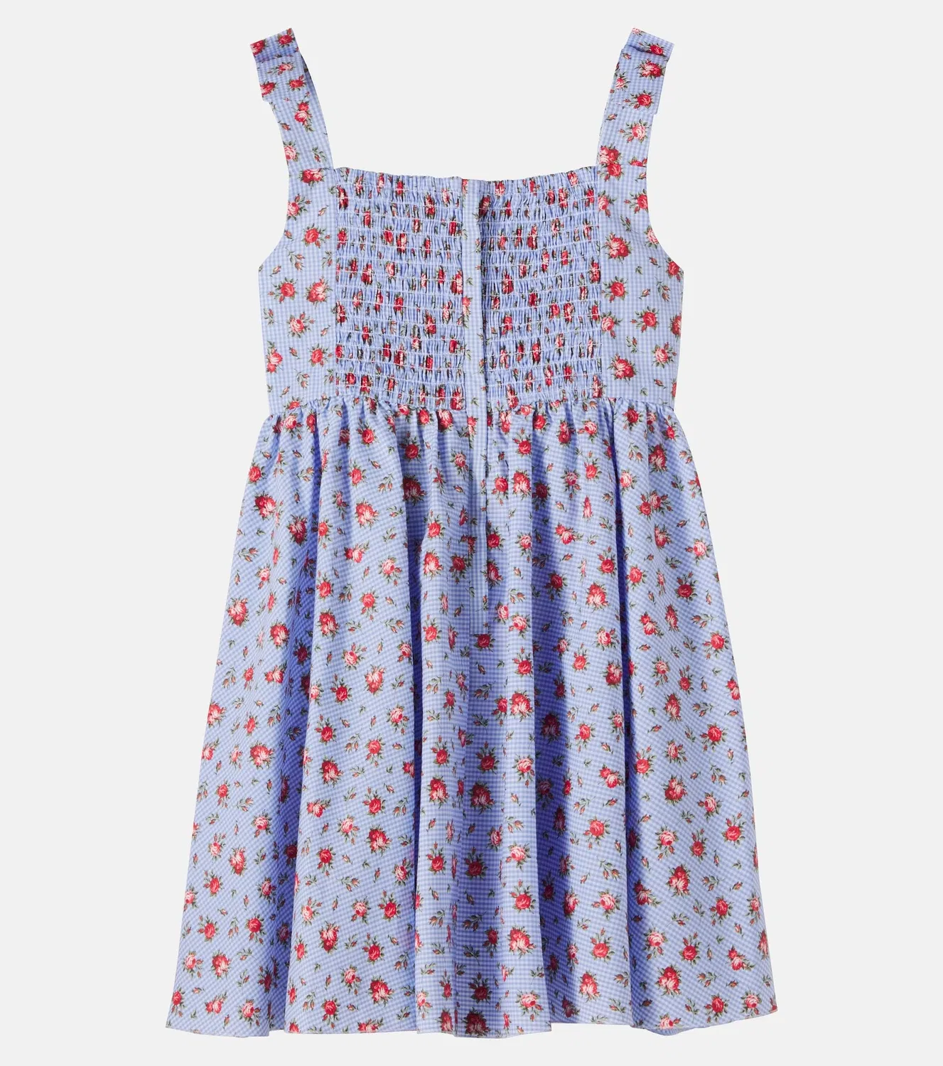 Платье хлопковое в цветочную клетку Dolce&Gabbana Kids, синий — фото 3