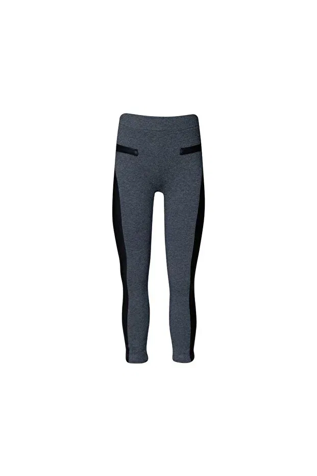 Детские леггинсы для девочек с кожаными вставками Lovetti, Anthracite