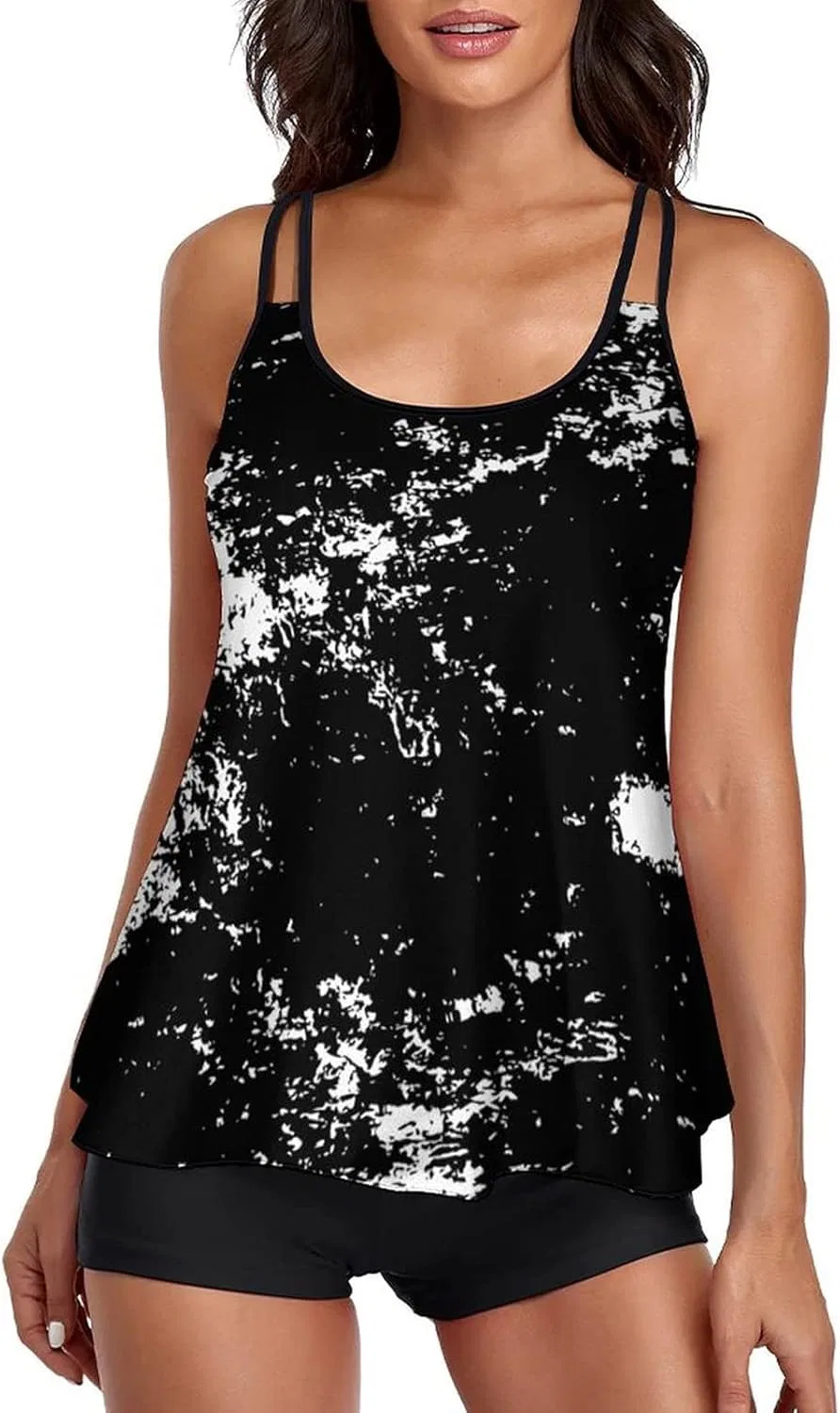 Женский танкини-комплект с контролем живота, tankini swimsuits, Black
