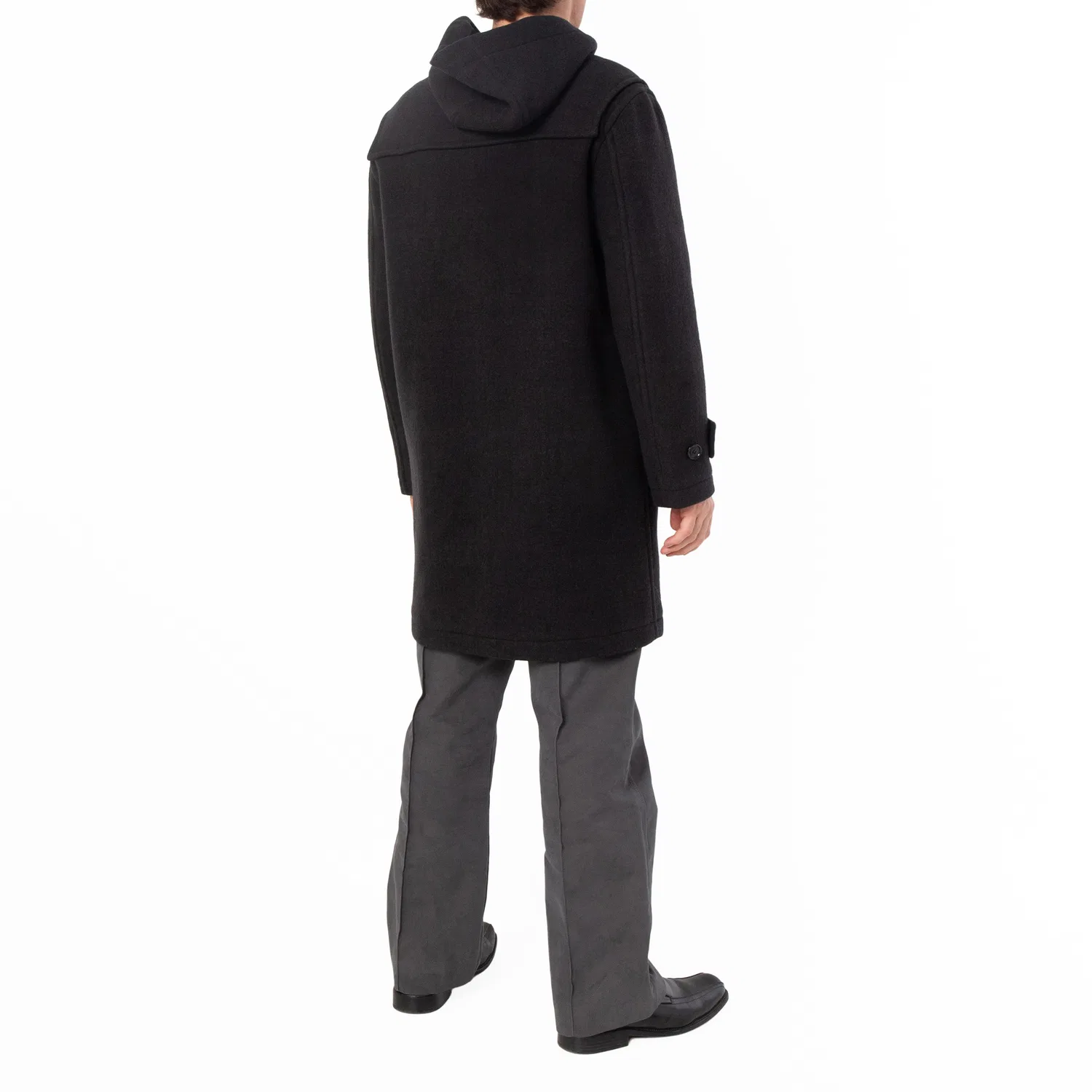 Пальто-дафлкот однобортное шерстяное Single-Breasted Wool Duffle Coat Burberry, Black/Snug Ip Check — фото 4