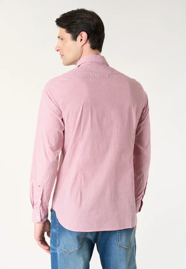 Рубашка хлопковая Camicia da uomo a righe slim fit con colletto alla francese U.S. Polo Assn., Pink, розовый — фото 3