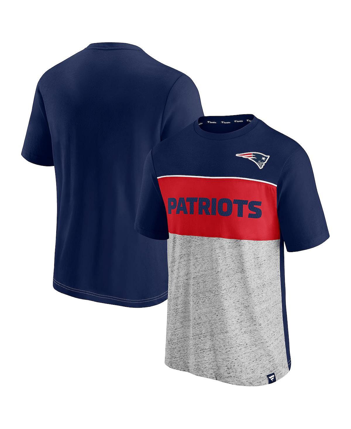 Мужская темно-синяя футболка heather grey new england patriots с цветными блоками Fanatics, мульти - фото