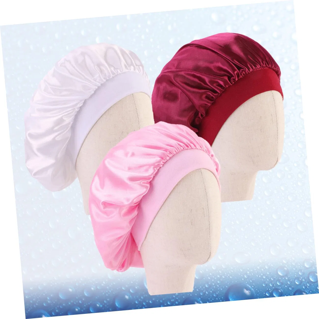 Шапочка для душа Satin, 3 шт, Белый, Розовый, Бургунди Dearmamy — фото 3