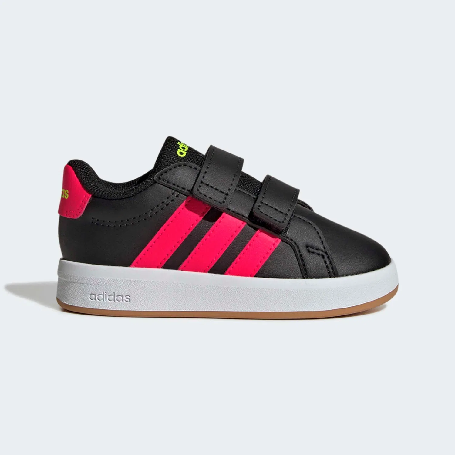 Детские кроссовки с тремя полосками Adidas Grand Court 3.0, Core Black/Lucid Red/Lucid Lemon — фото 2