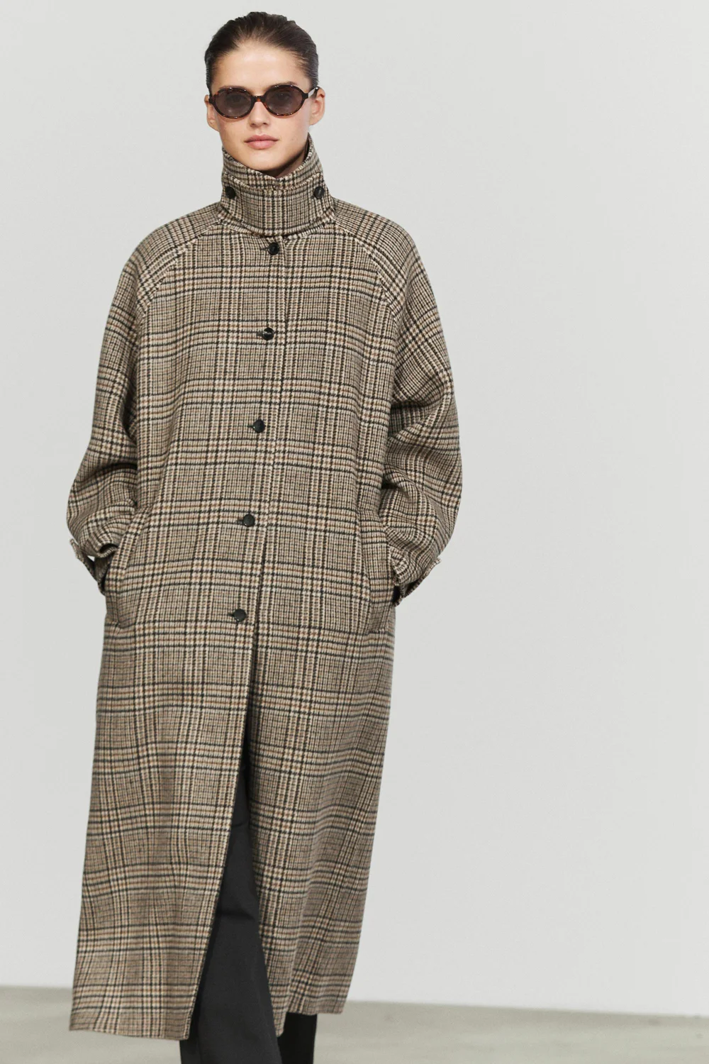 Тренч Massimo Dutti Wool Blend Check, кремовый — фото 3