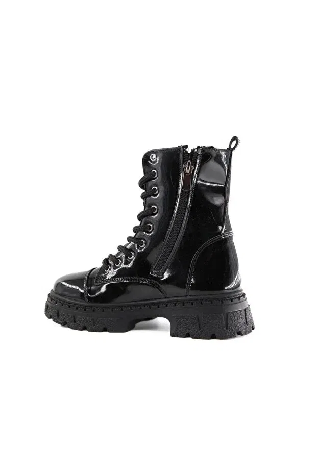 Детские ботинки для девочек на шнуровке K106 labubu black Bücür Ortopedi, Black — фото 3