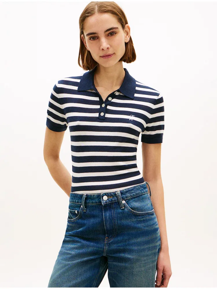 Свитер поло, шелковый бленд TOMMY HILFIGER, Blue
