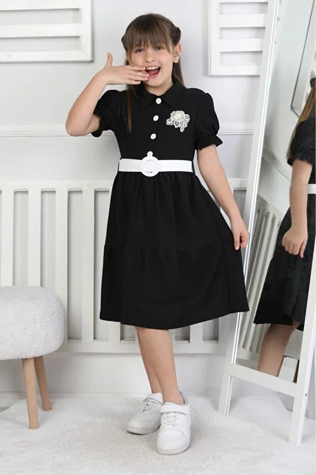 Детское платье для девочек с поясом Arbi Kids, Black