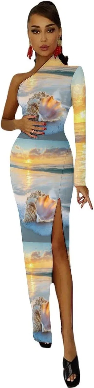 Женское коктейльное платье с одним плечом, Bodycon Maxi, Style — фото 2