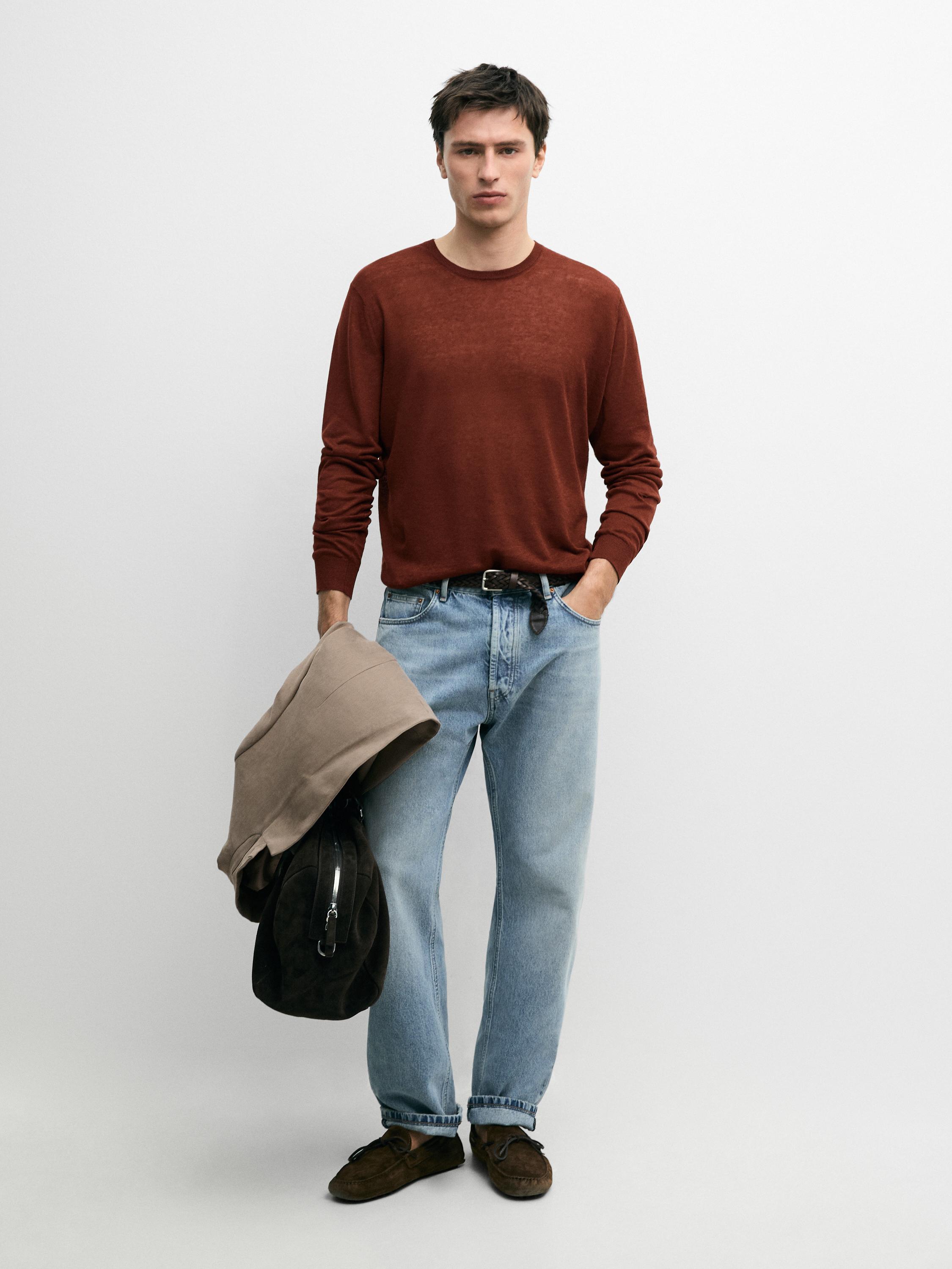 Джемпер Massimo Dutti Linen And Cashmere Knit Crew Neck, красный — фото 2
