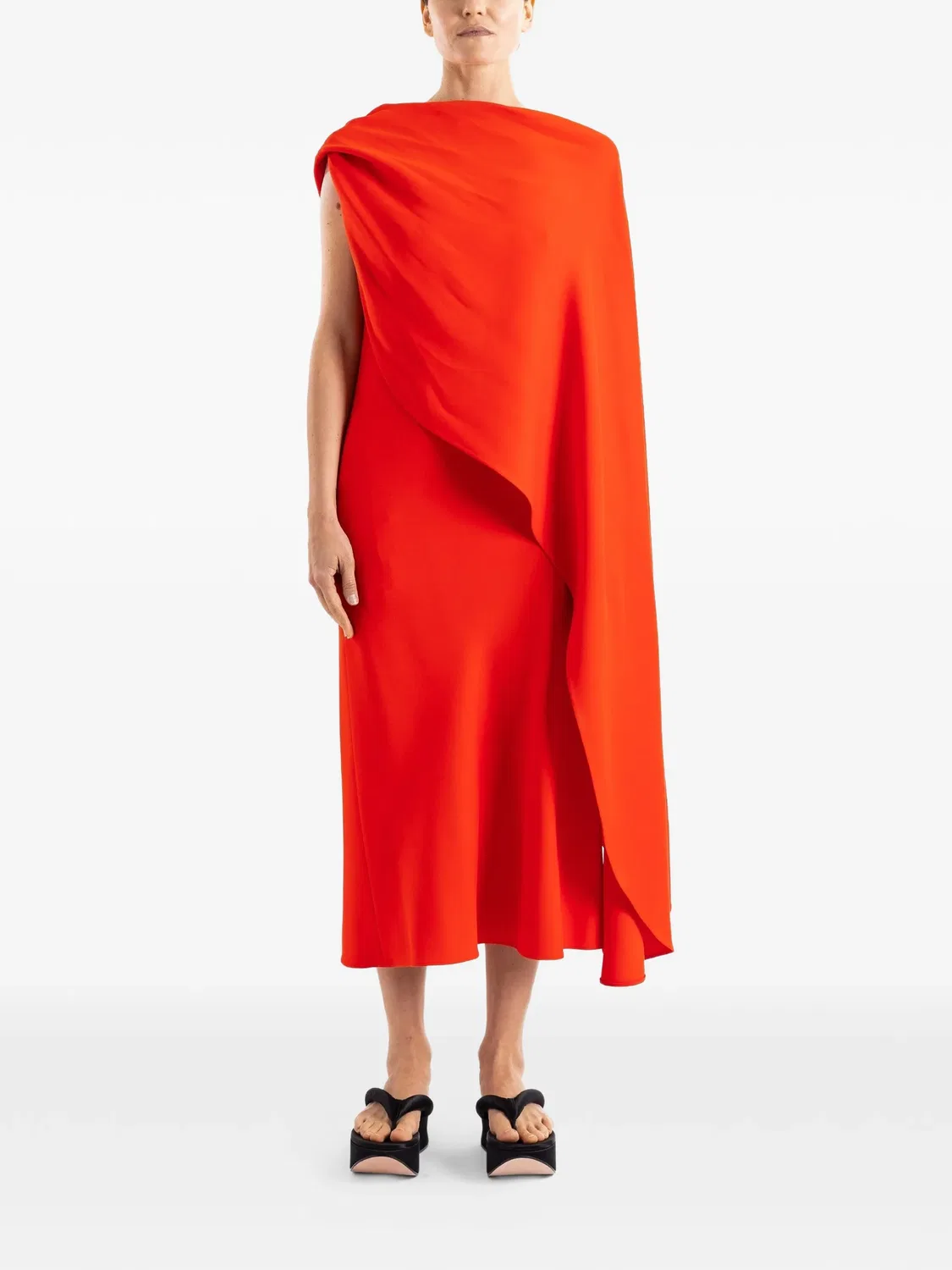 Платье асимметричного кроя с драпировкой Balenciaga, красный — фото 4