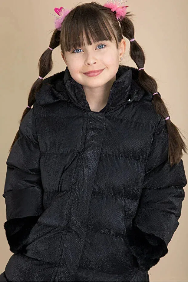 Детское зимнее пальто для девочек пуховик Gnygiyim, Black Black — фото 3
