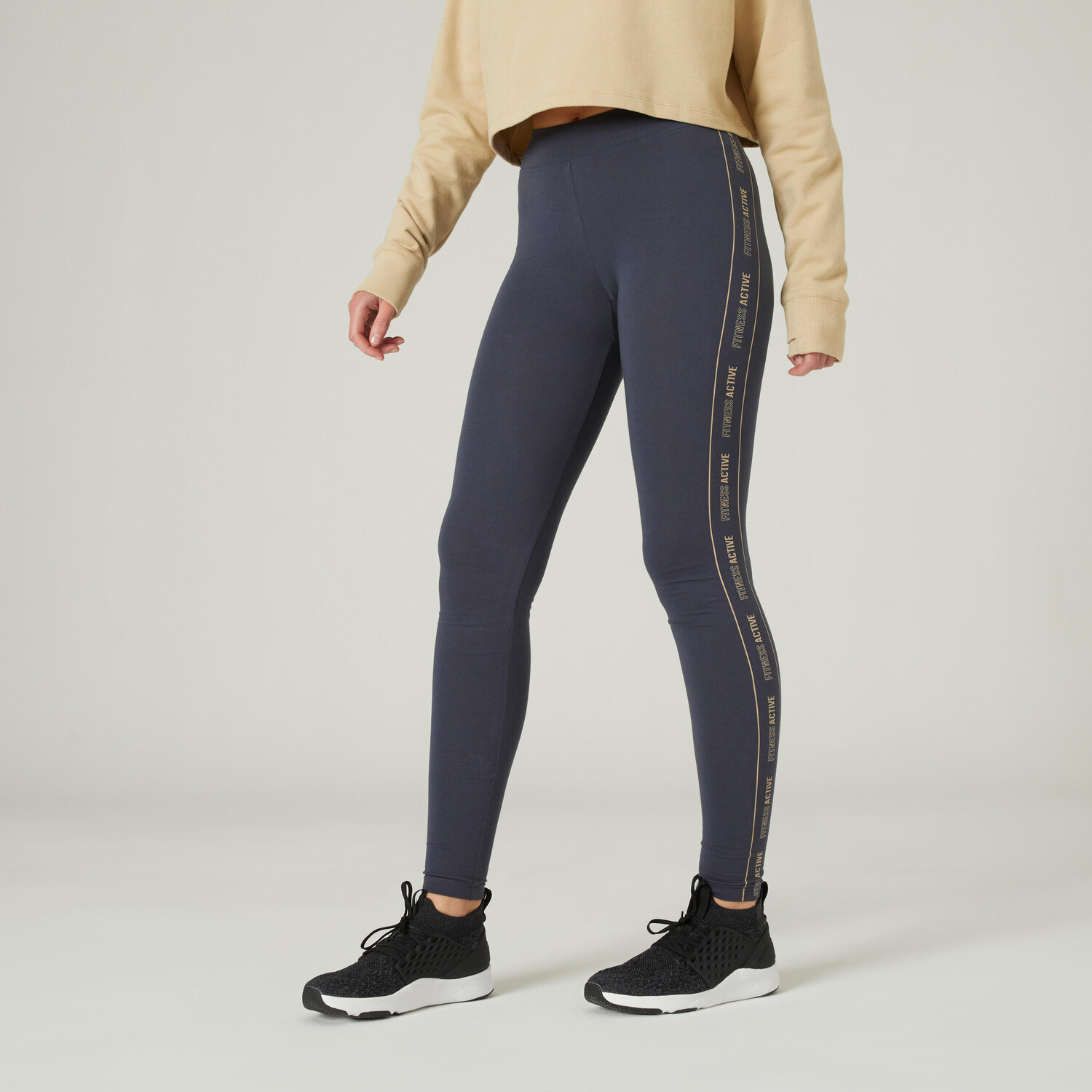 

Леггинсы Fitness Fit+ из хлопка женские серые DOMYOS, космос серый