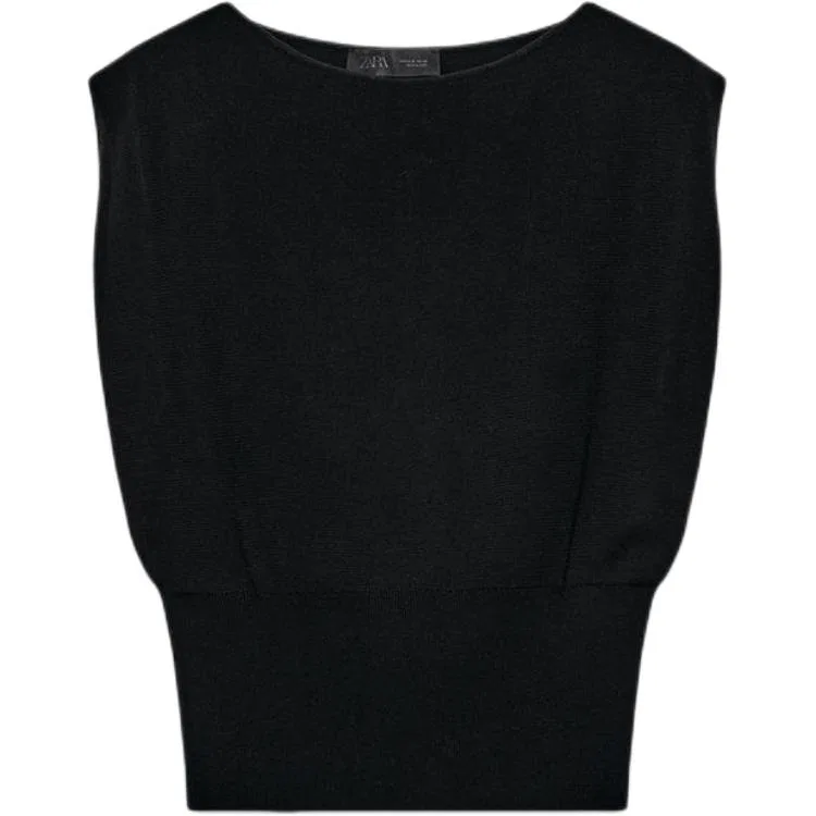 Женский трикотажный топ с лодочкой, Черный, ZARA