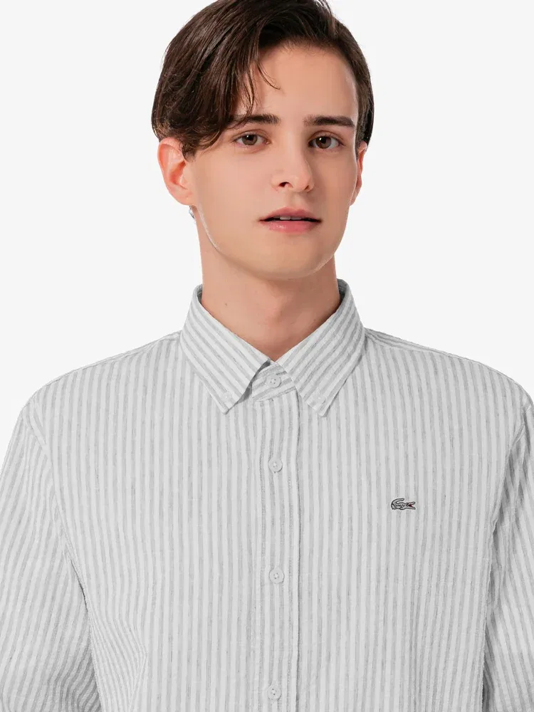 Рубашка с длинным рукавом из льняной смесовой ткани LACOSTE, Antique Silver — фото 3