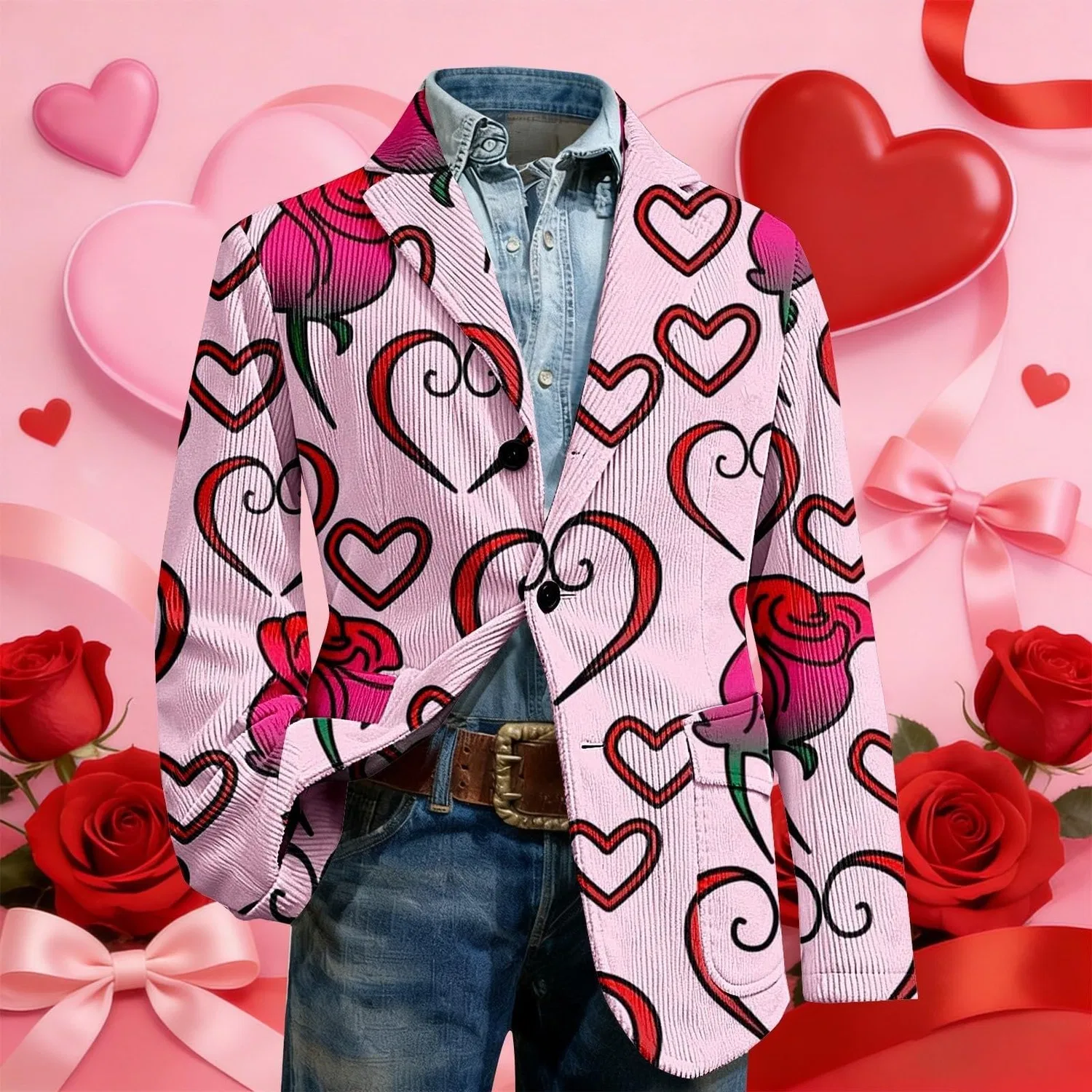 Женская куртка из вельвета с принтом Heart Print, Colore: Rosa — фото 2