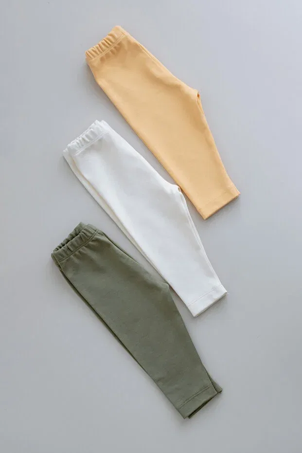 Детские леггинсы для девочек хлопковые комплект 3 шт Frelida Baby & Kids, Ecru Yellow Green — фото 4