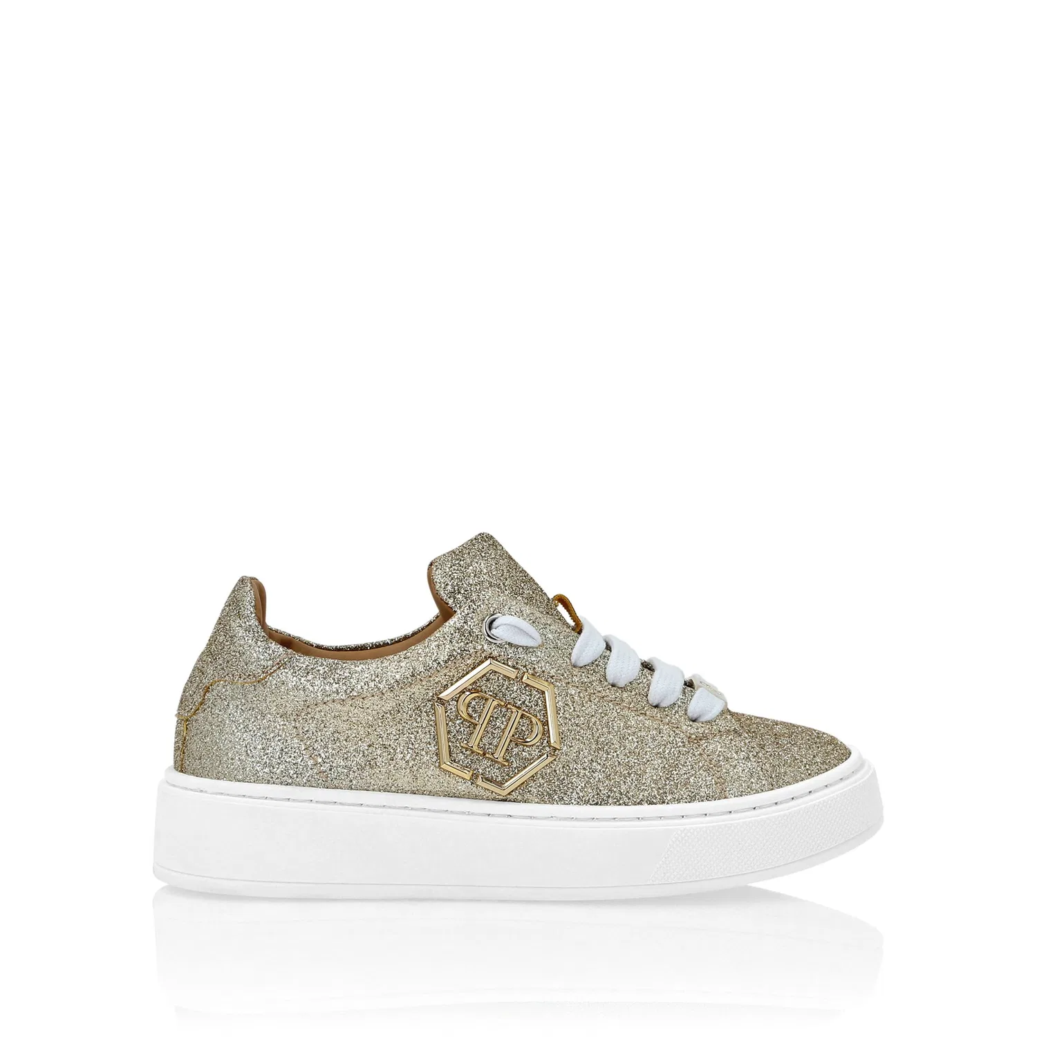 Детские кроссовки с блестками Hexagon PHILIPP PLEIN, Gold — фото 3