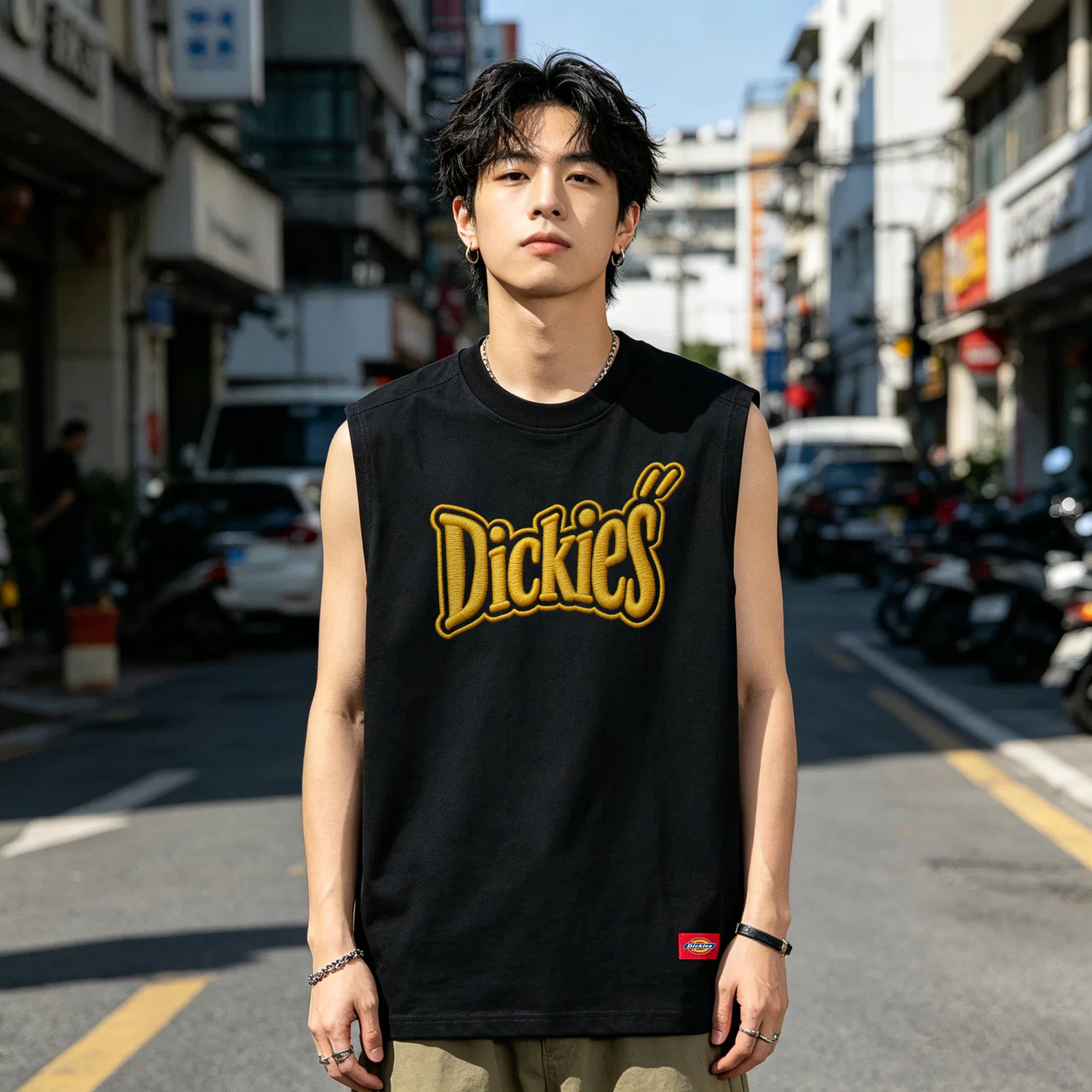 Детский топ без рукавов с круглым вырезом Dickies, Black with Yellow Embroidery — фото 4
