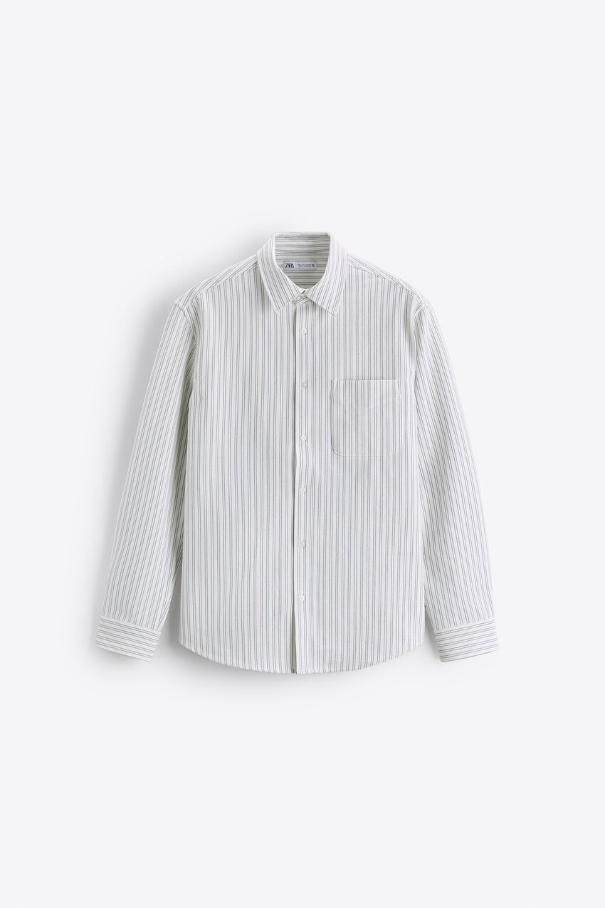 

Рубашка Zara textured stretch, белый/голубой